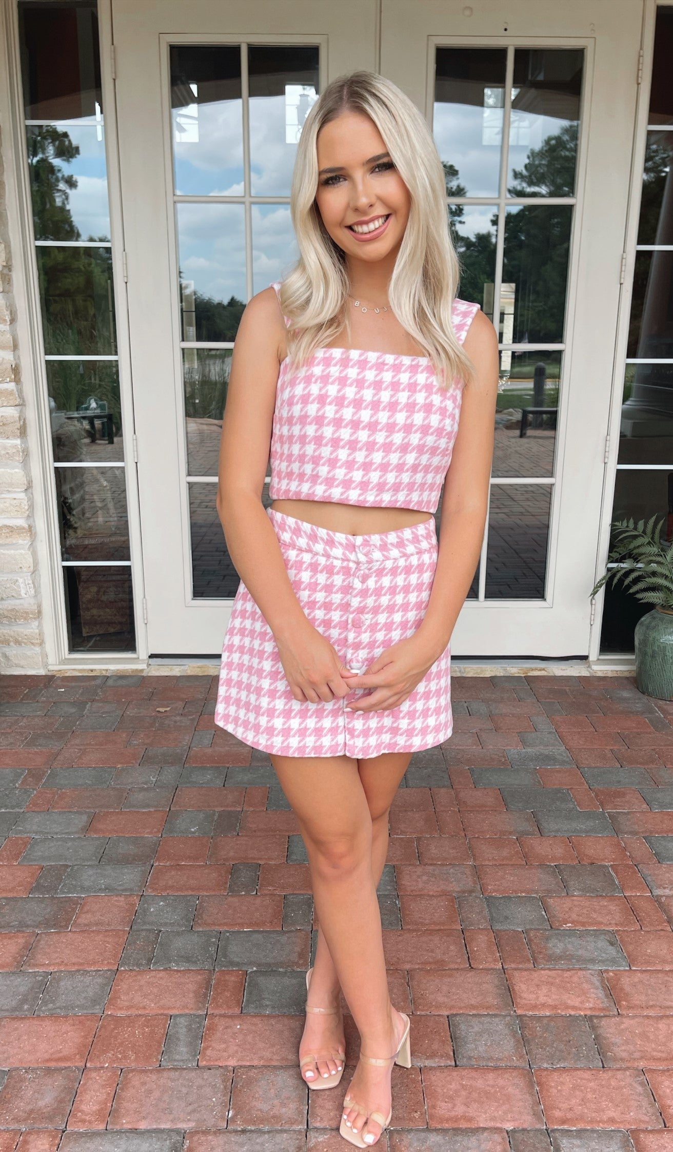 Pink 2025 houndstooth skirt