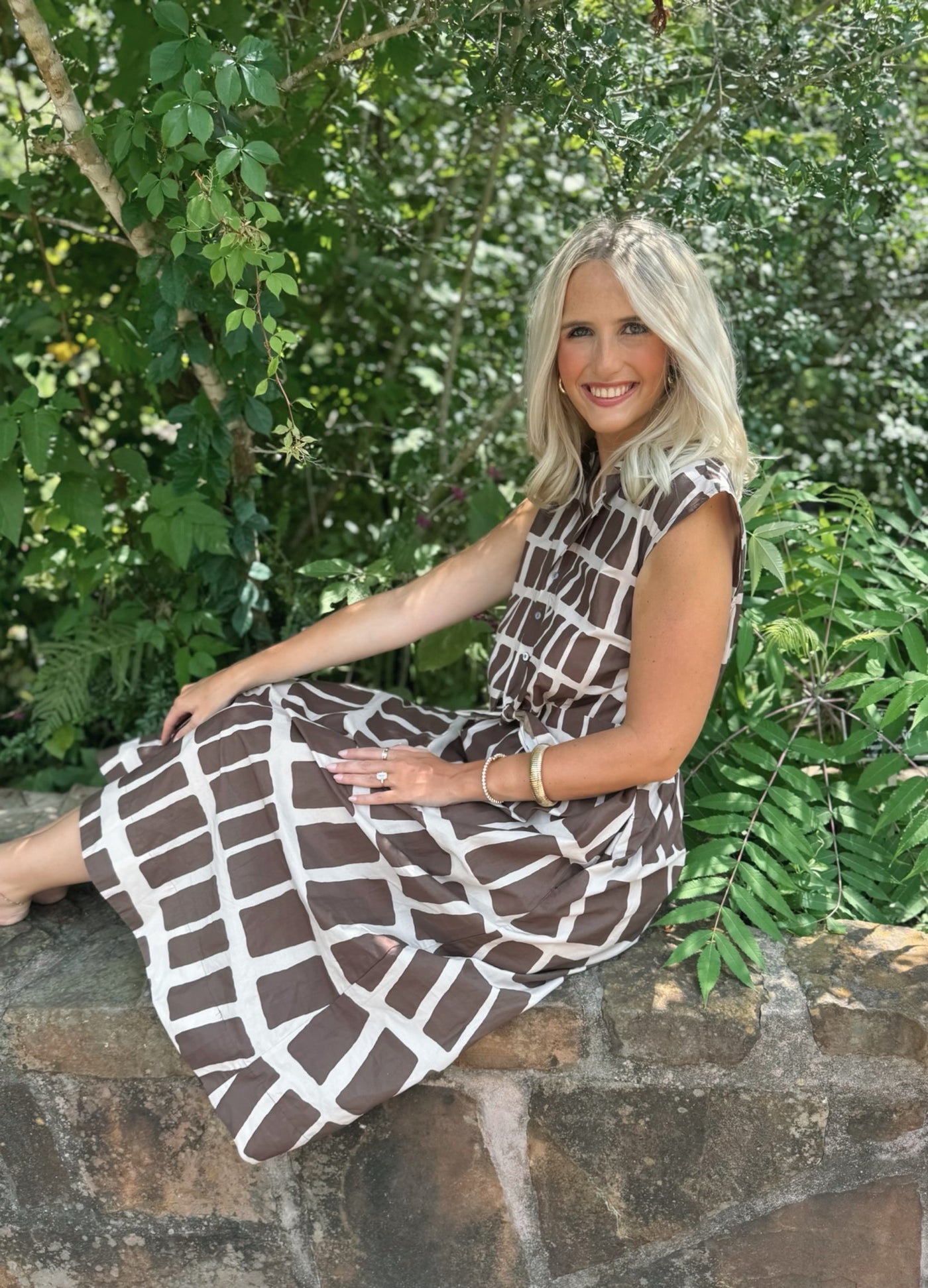 Brown Patterned Sleeveless Dress