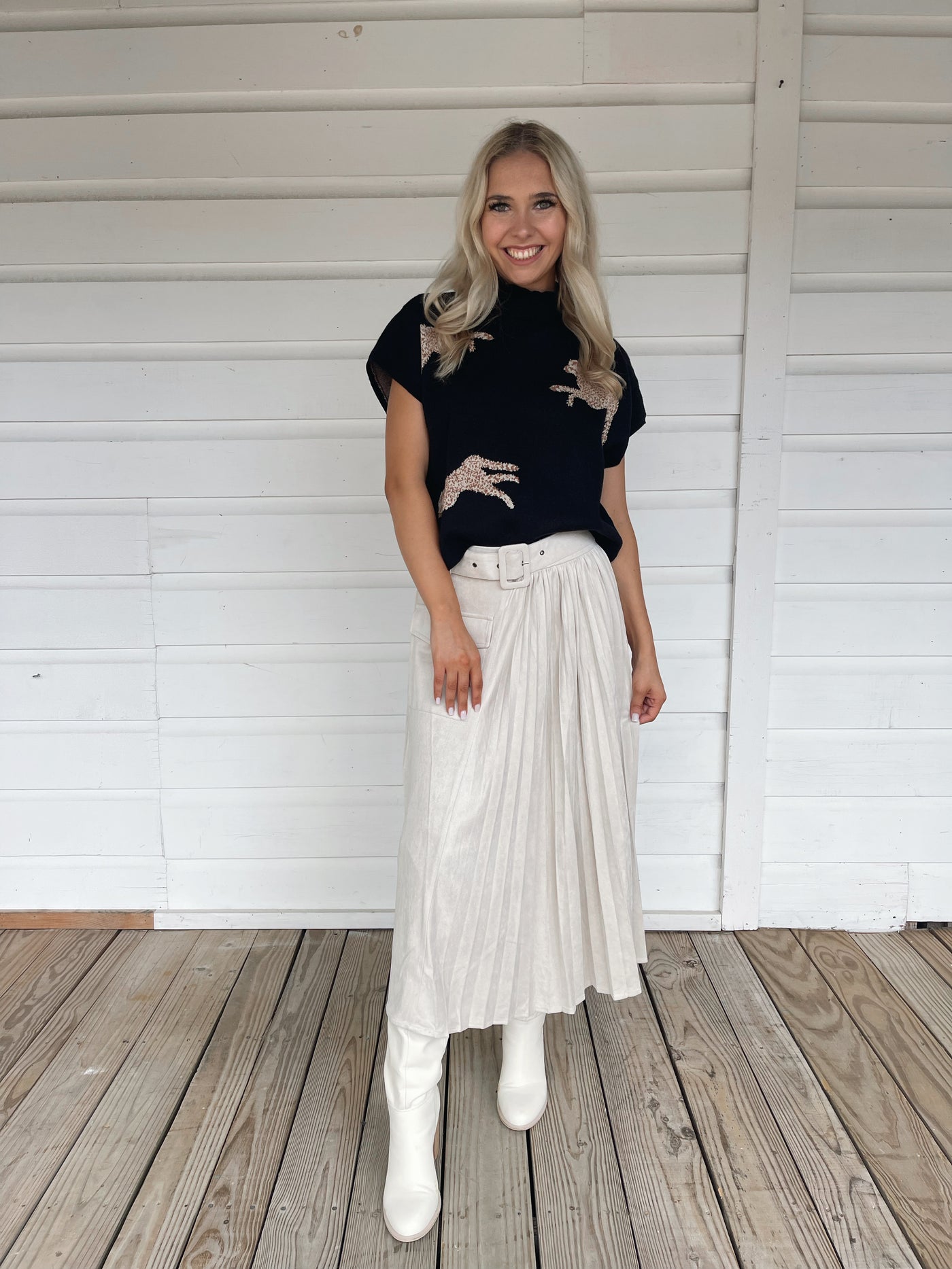 Cream Pleated Maxi Skirt