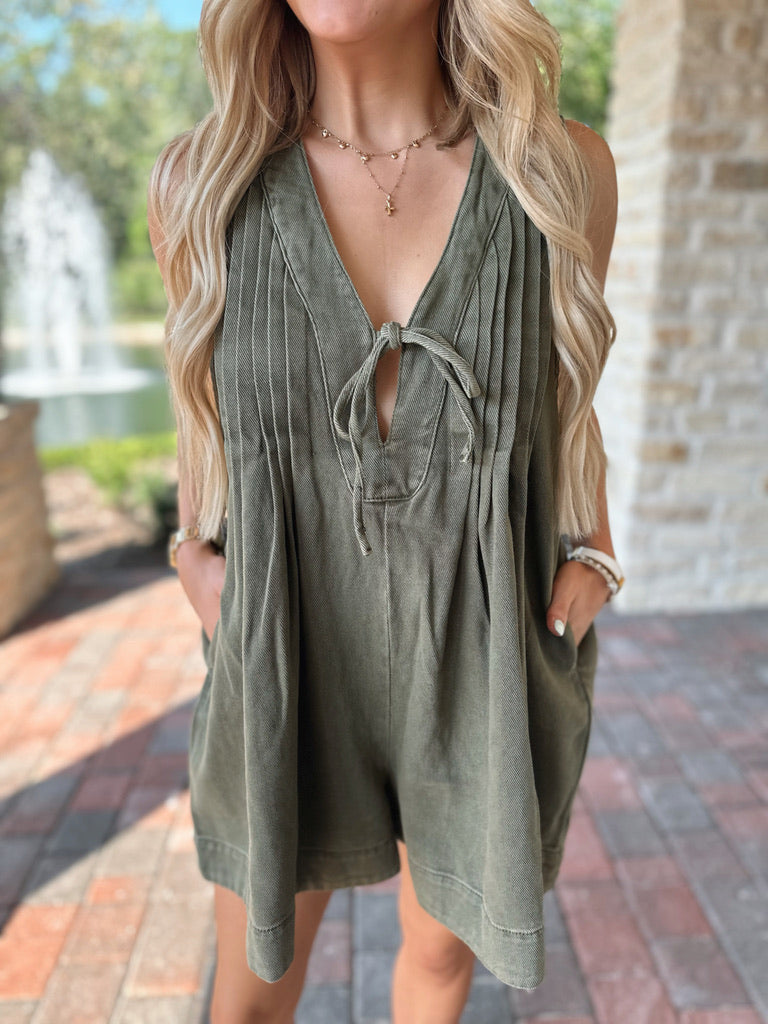 Olive Green Denim Romper