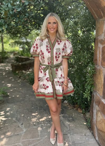 Floral Print Short Puff Sleeve Dress