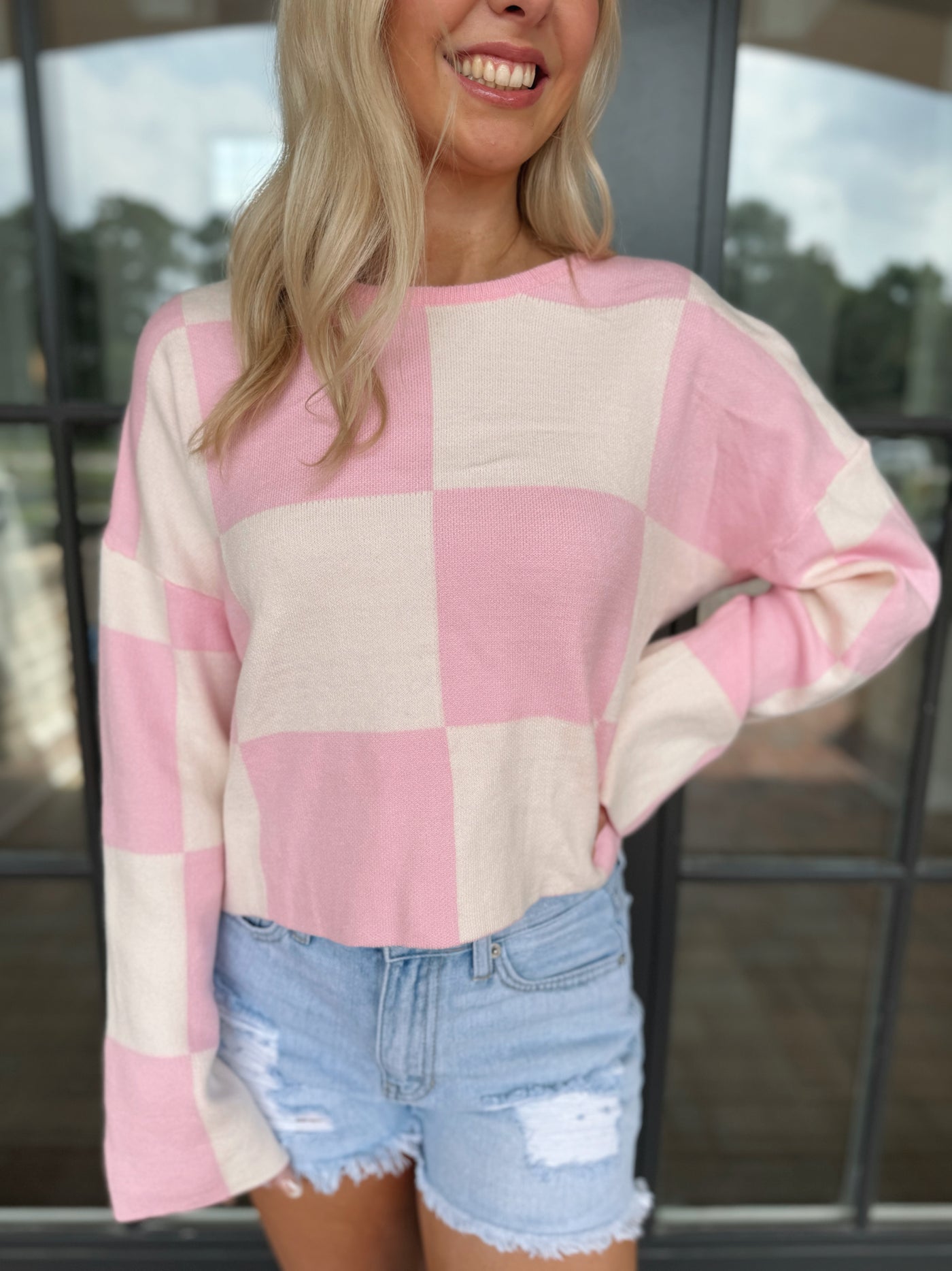 Pink Checkered Sweater