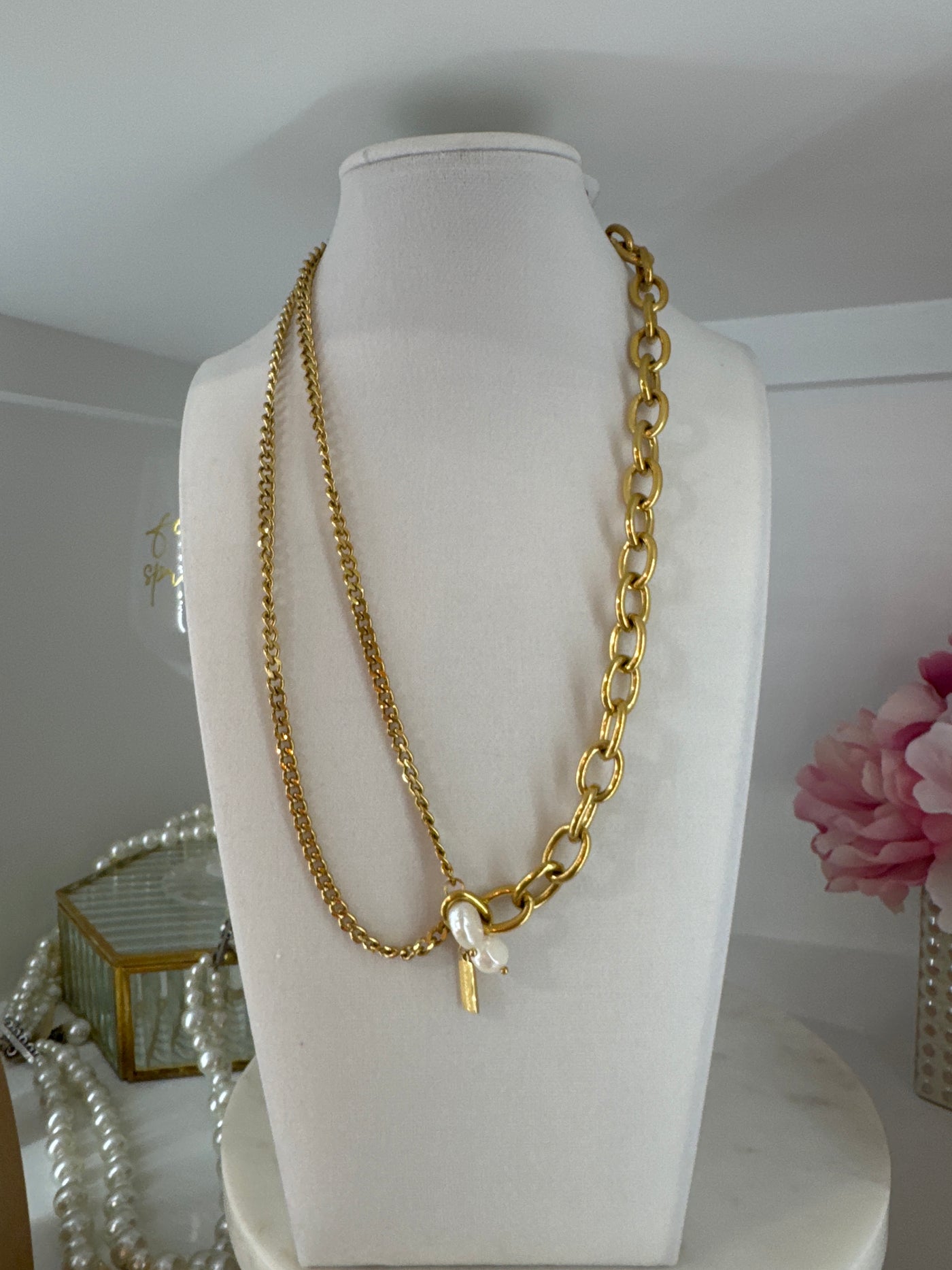Gold Pearl Drop Necklace