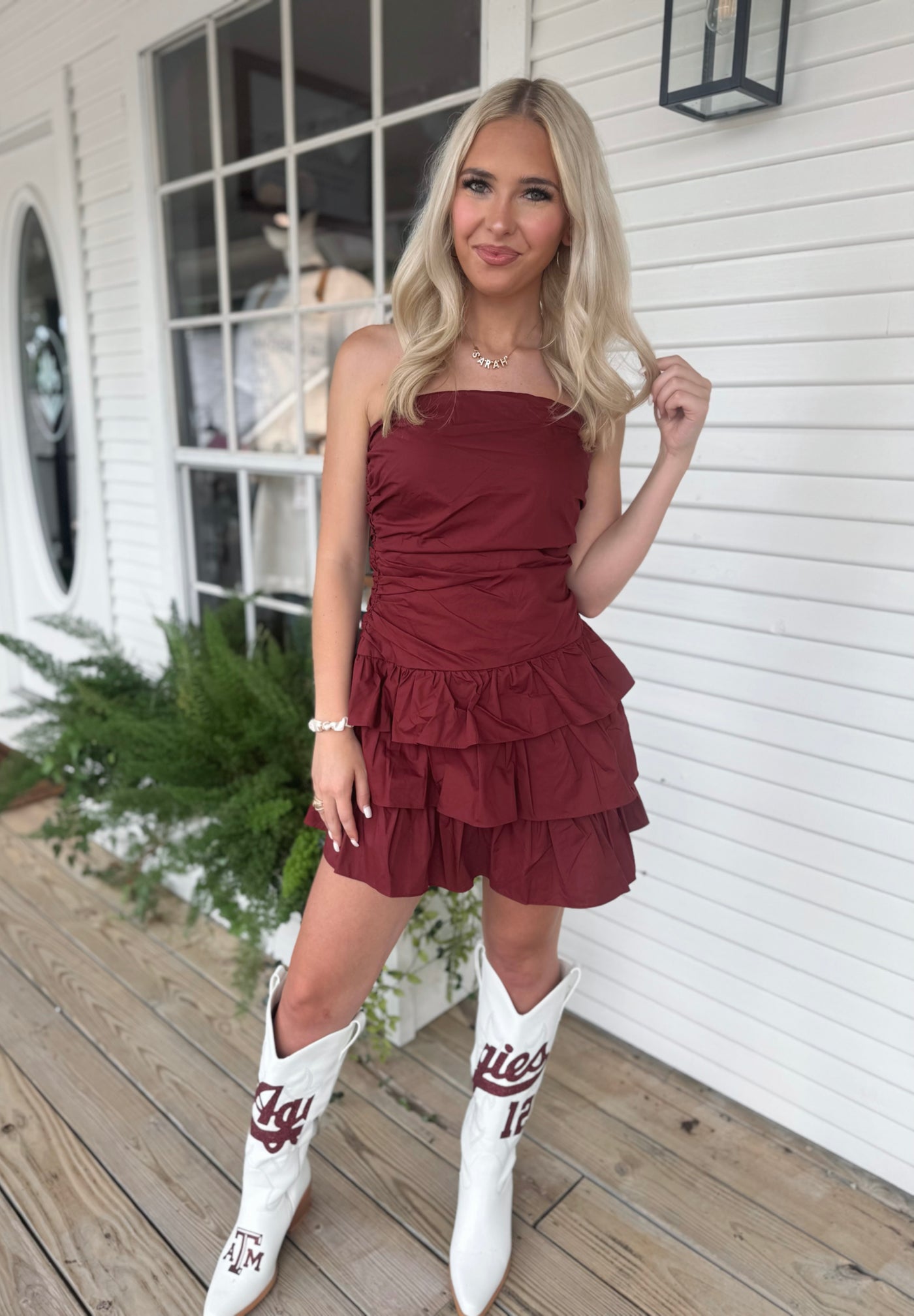 Maroon Ruffle Romper Dress