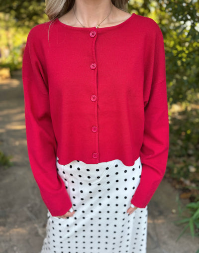Red Button Down Cardigan