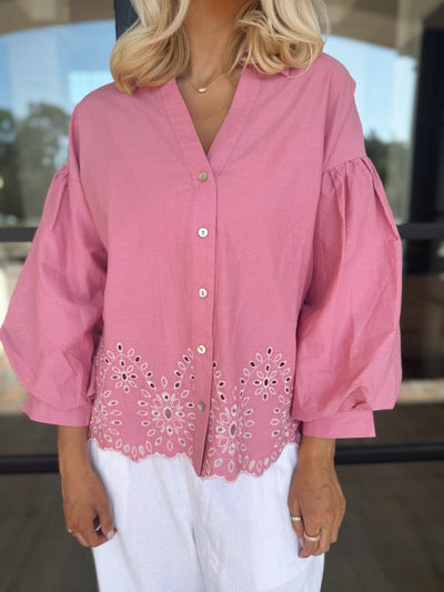 Pink eyelet top