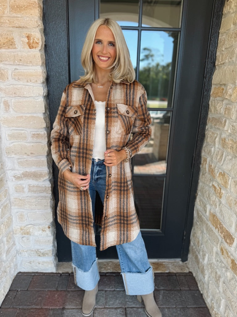 Brown Plaid Long Flannel