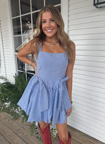 Blue Gingham Checkered Bubble Dress