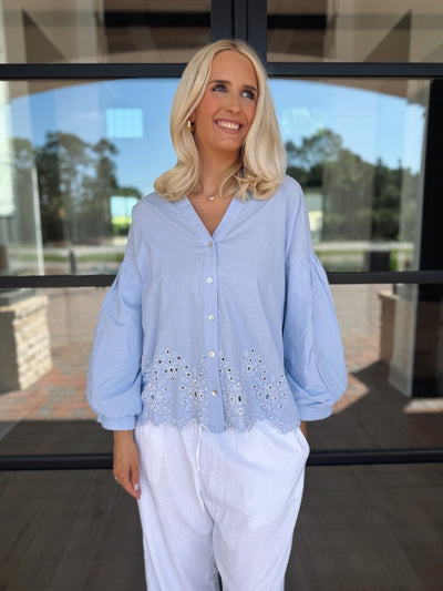 Blue Eyelet Top
