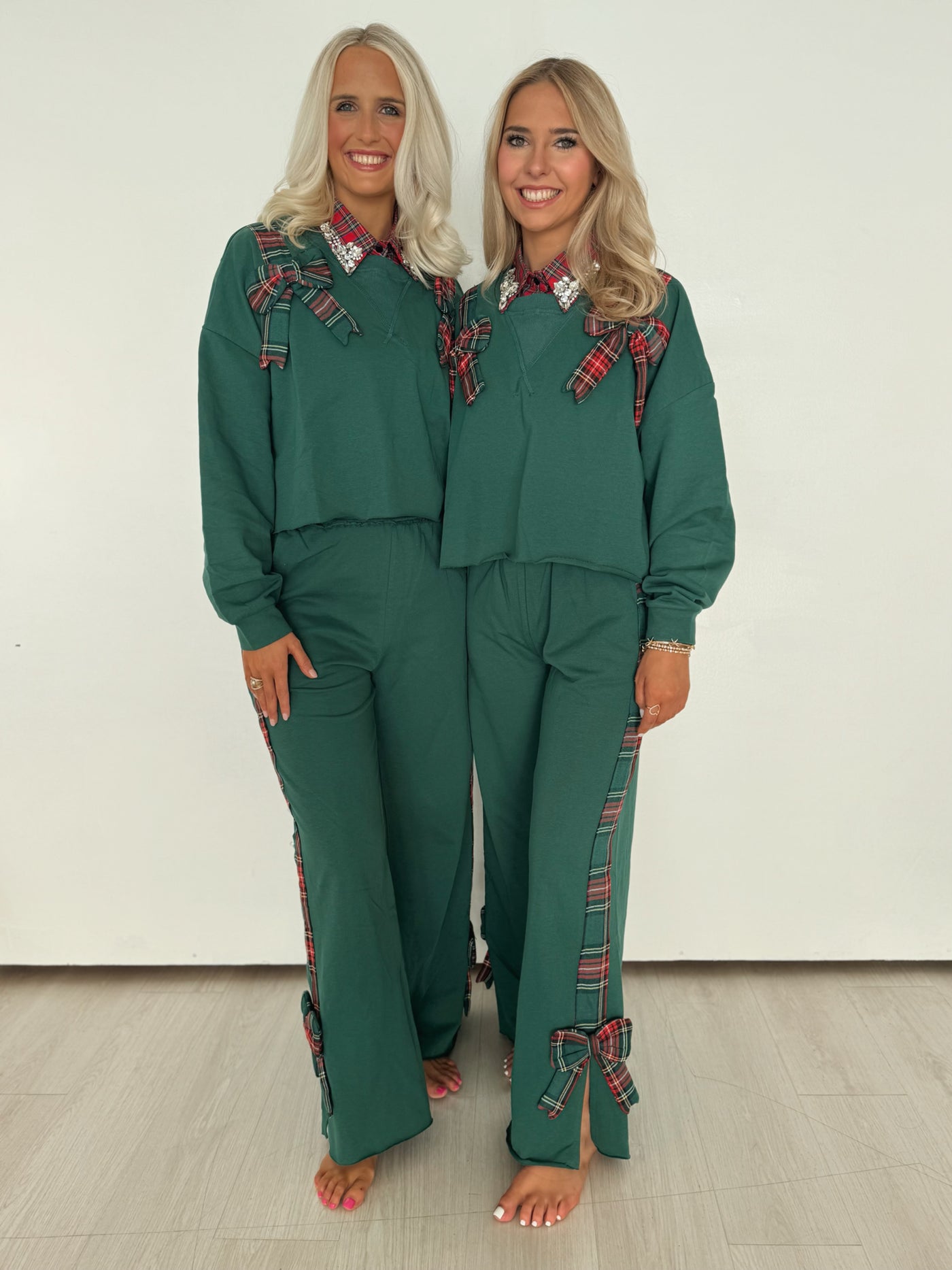 Green & Plaid Sweatpants and Top Set