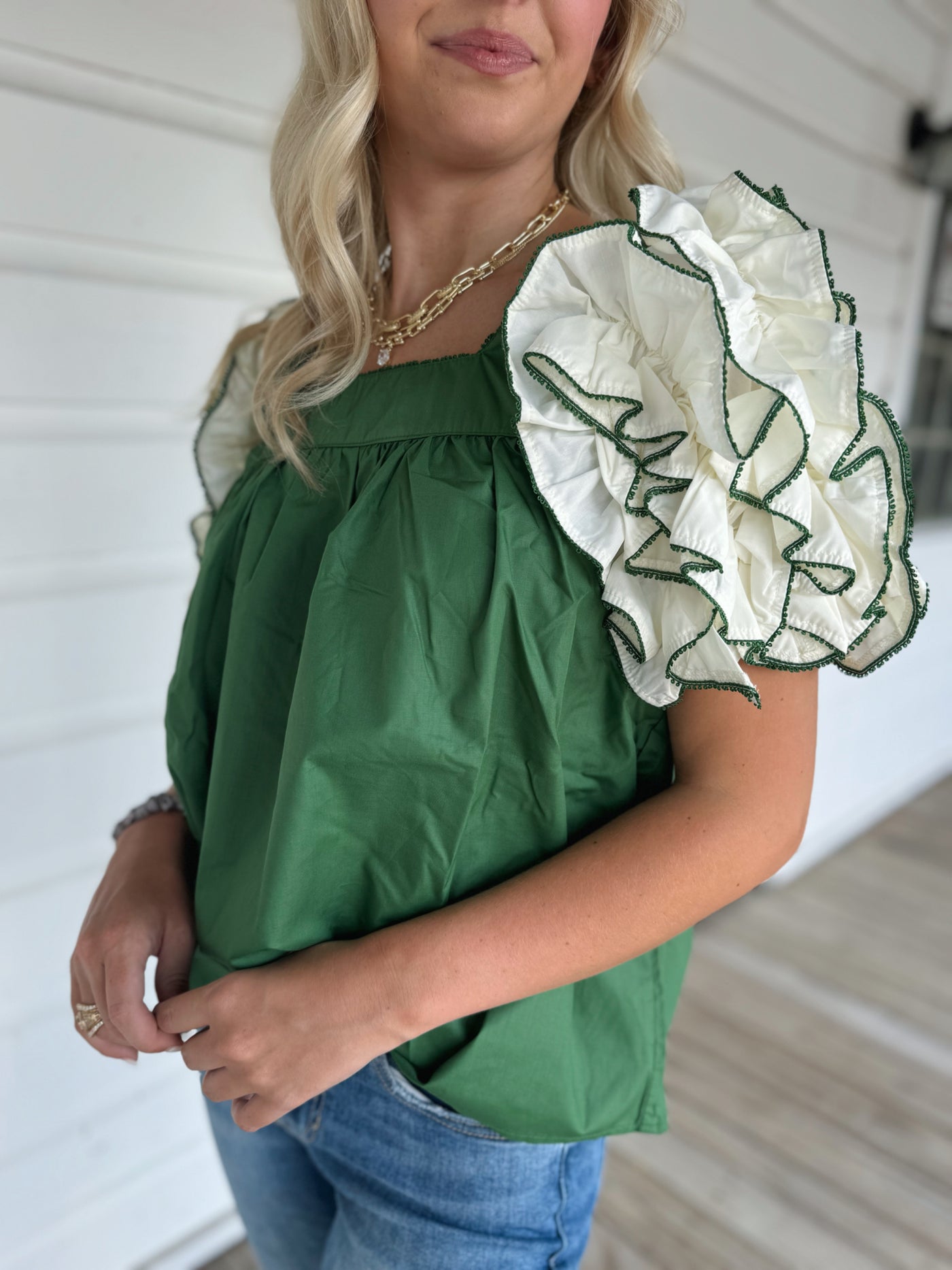 Green Ruffle Sleeve Top