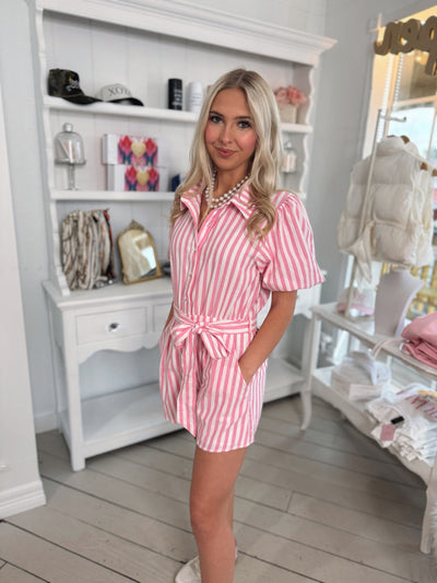 Pink & White Striped Romper