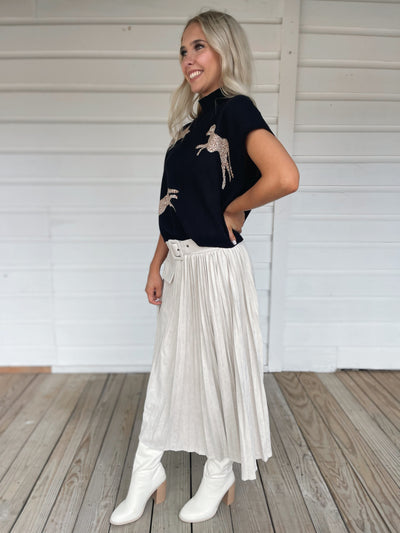 Cream Pleated Maxi Skirt