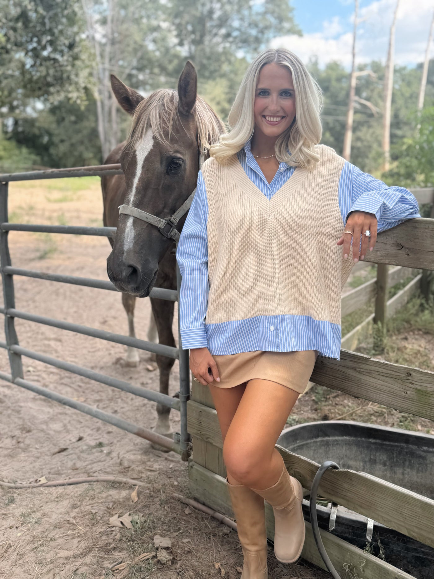 Contrast Sweater Vest & Shirt
