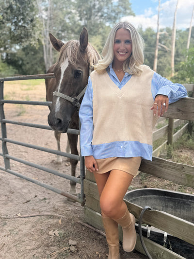 Contrast Sweater Vest & Shirt