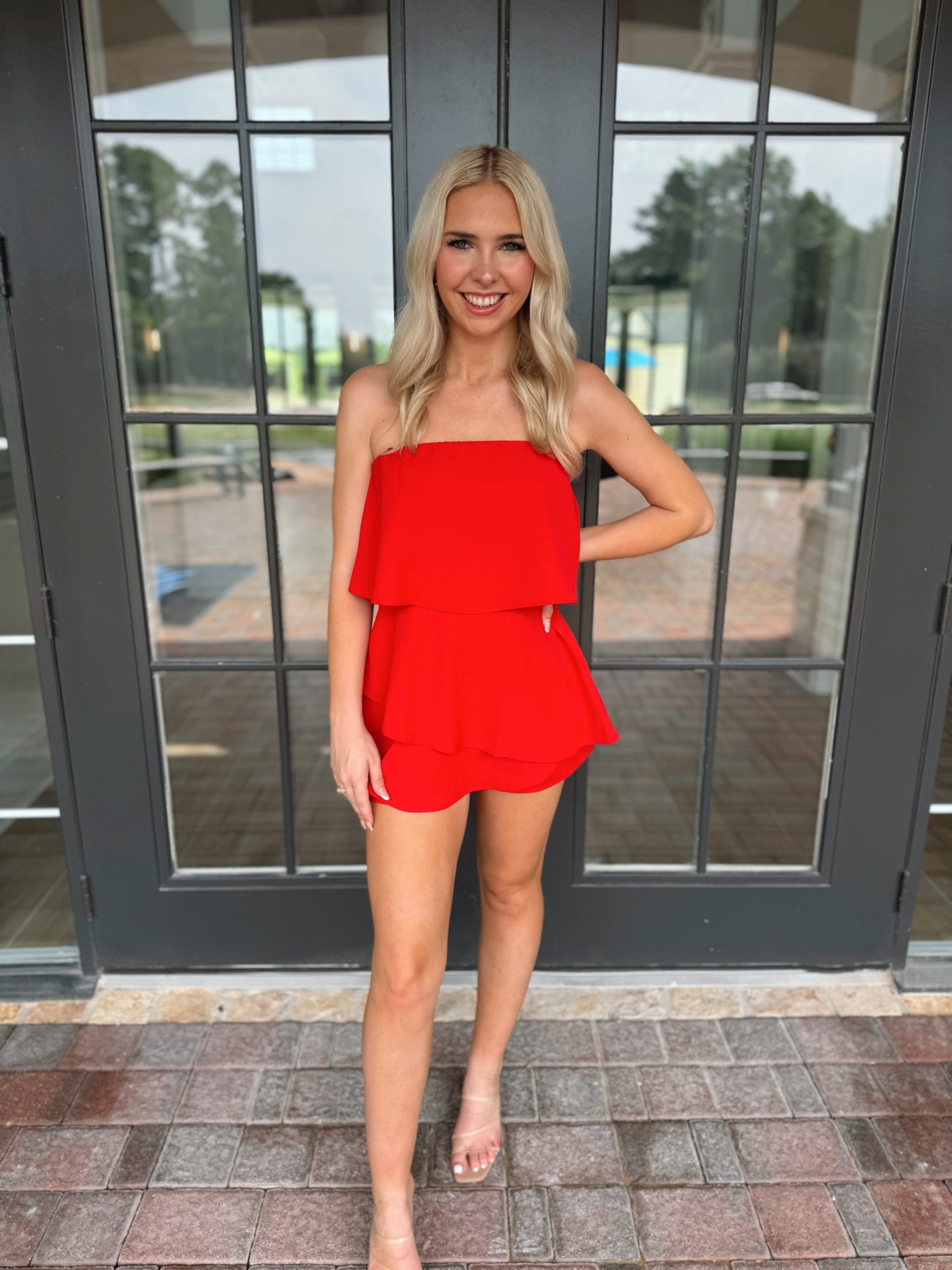 Red Strapless Romper