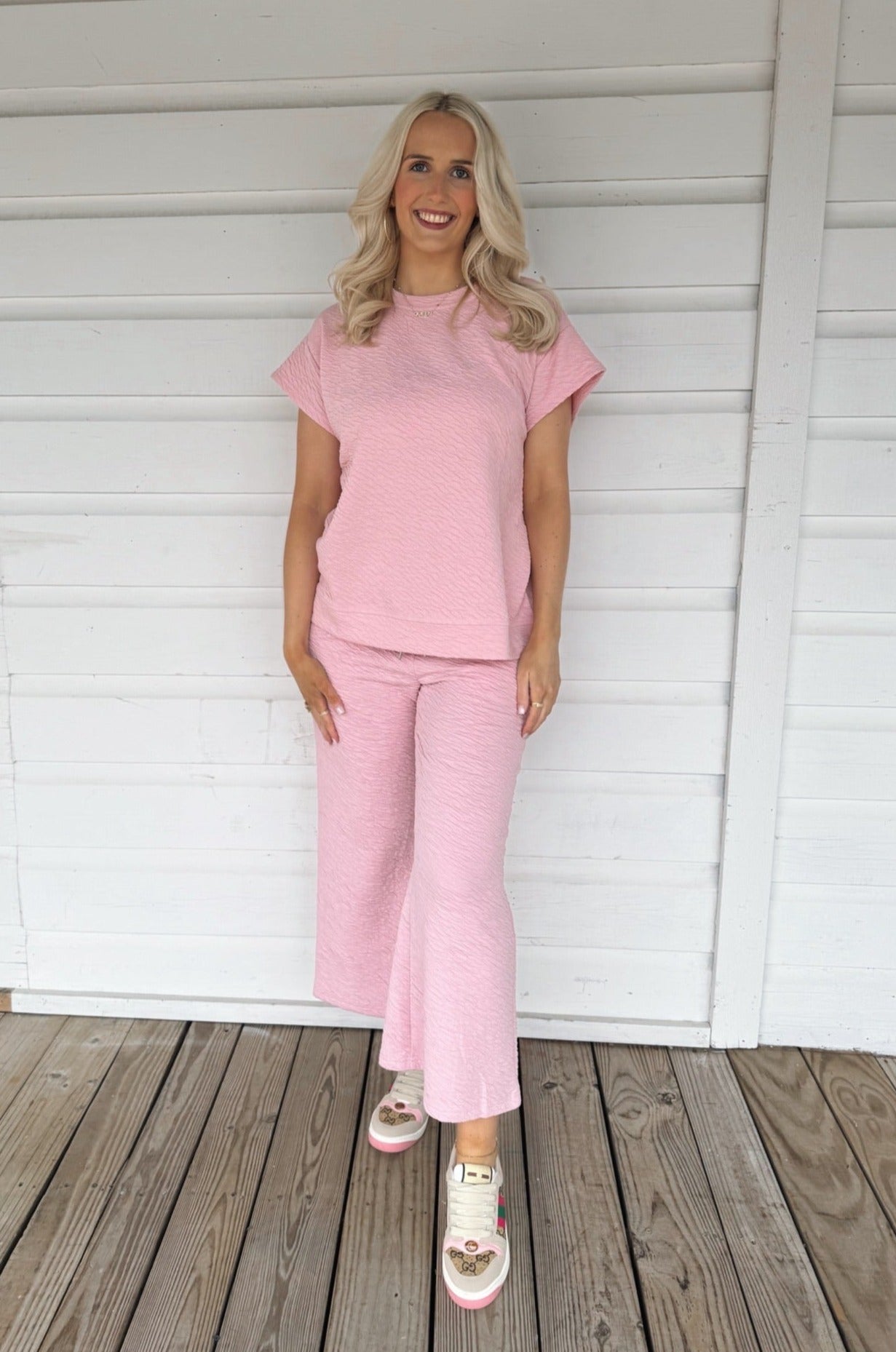 Pink Textured Pants Set