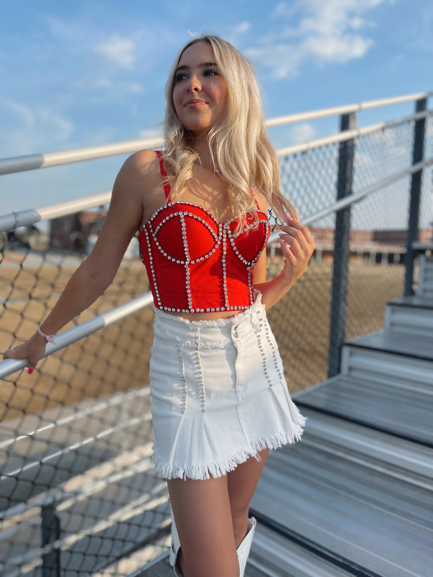 Rhinestone Bustier - Red