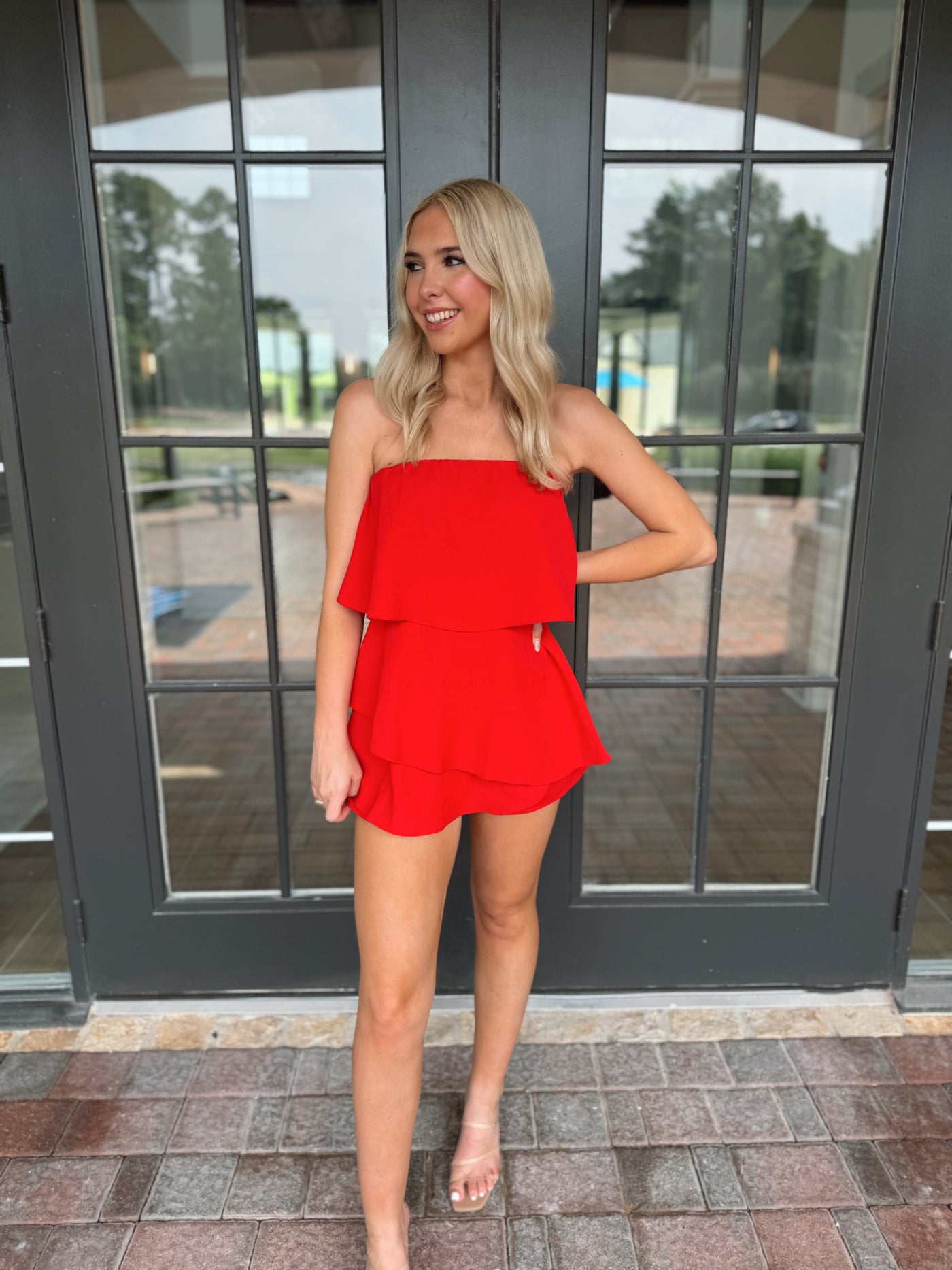 Red Strapless Romper