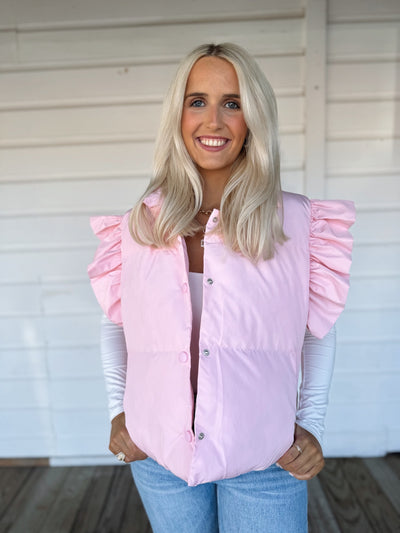 Pink Ruffle Crop Vest