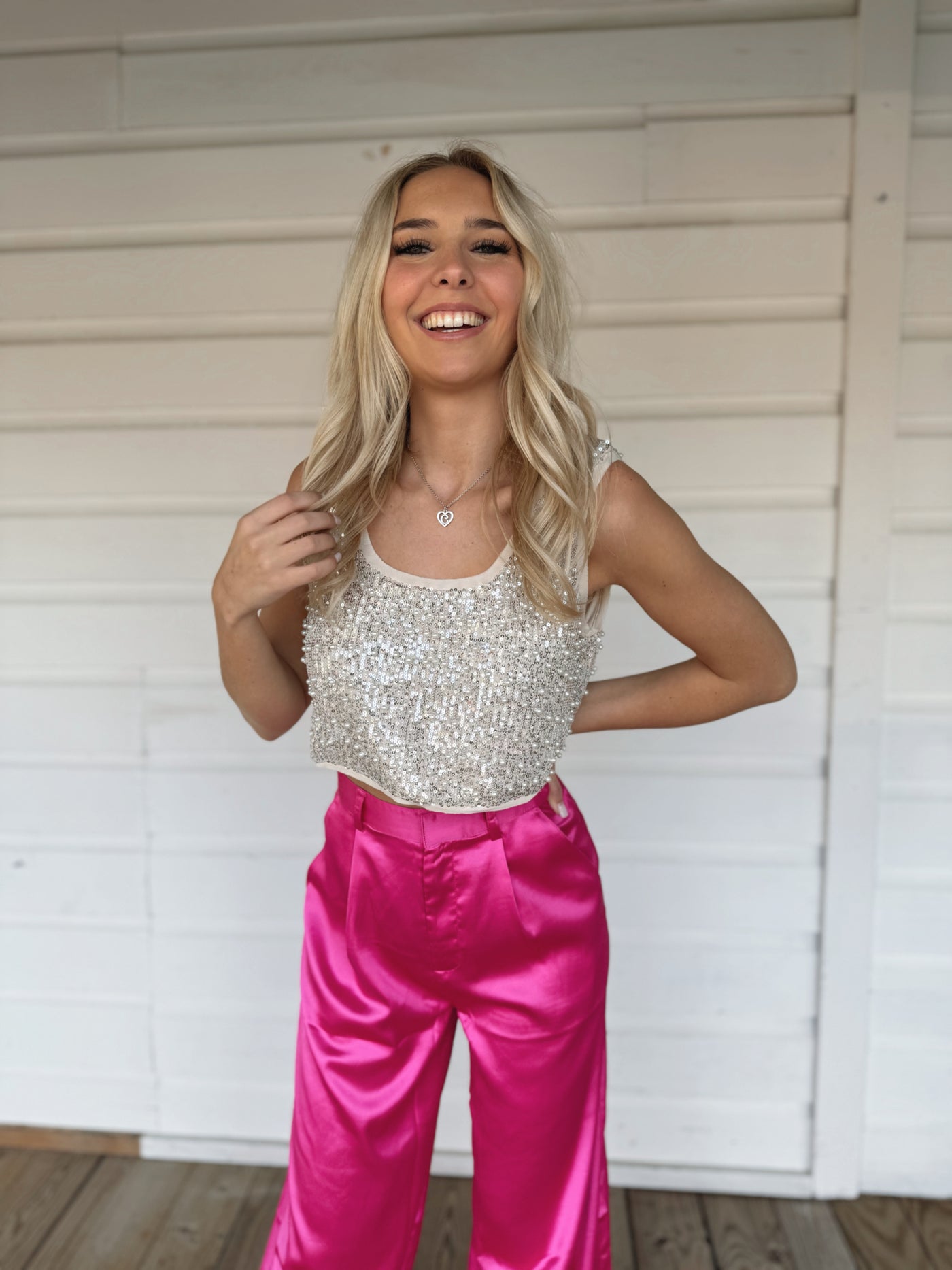 Nude Pearl Sleeveless Crop Top