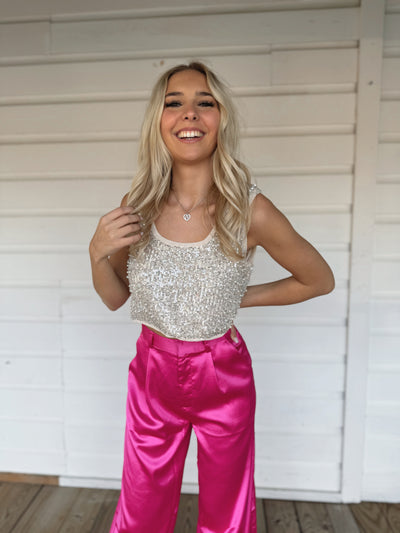 Nude Pearl Sleeveless Crop Top