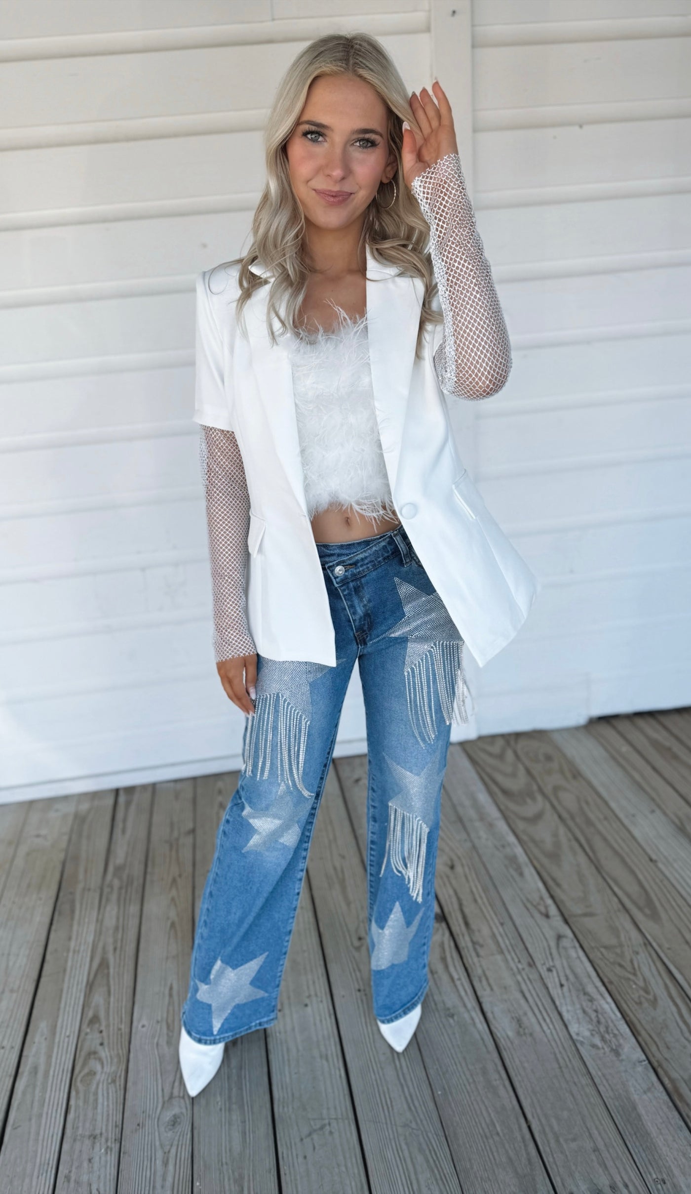 White Rhinestone Blazer