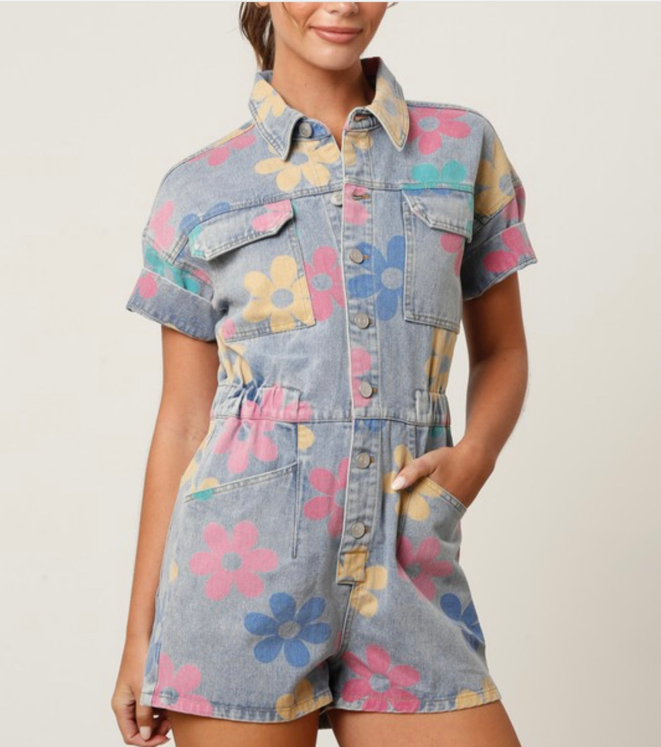 Flower Denim Romper