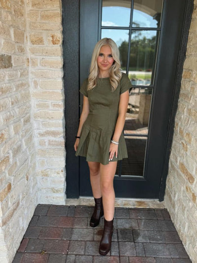 Olive Green Tie Back Denim Dress