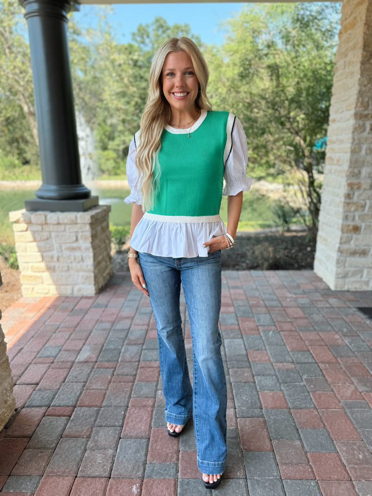 Green Contrast Top