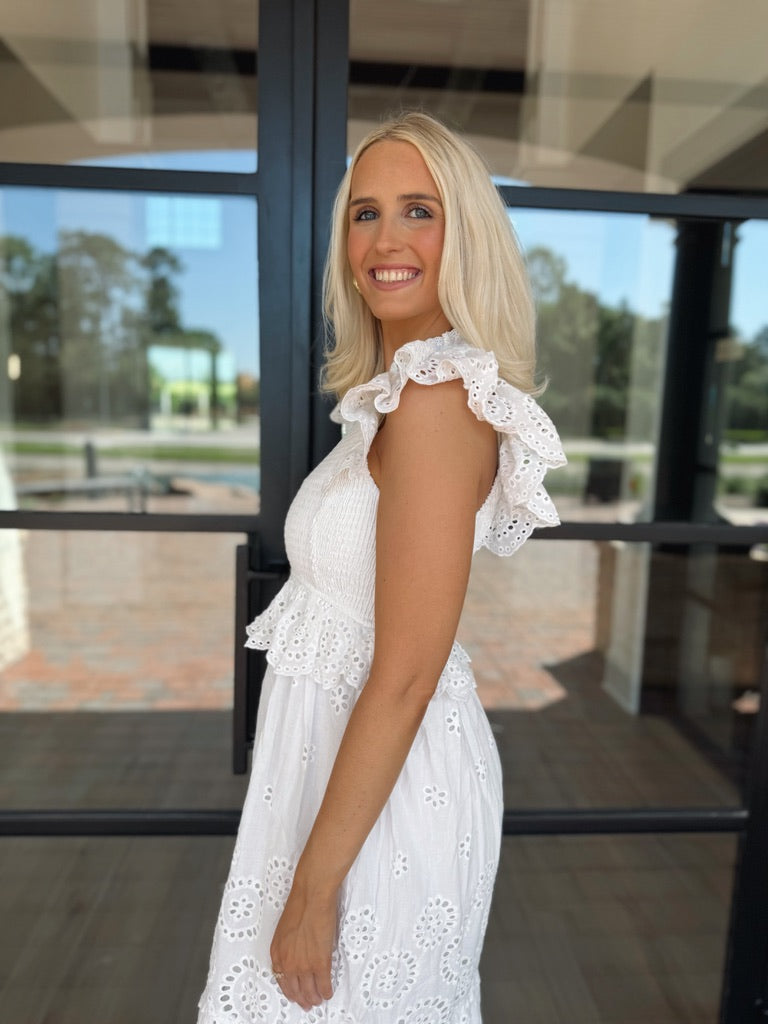 chinese dress ladies White Eyelet Maxi Dress – Dear Darlin