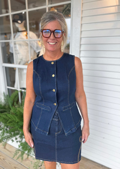 Dark Denim Blazer Vest