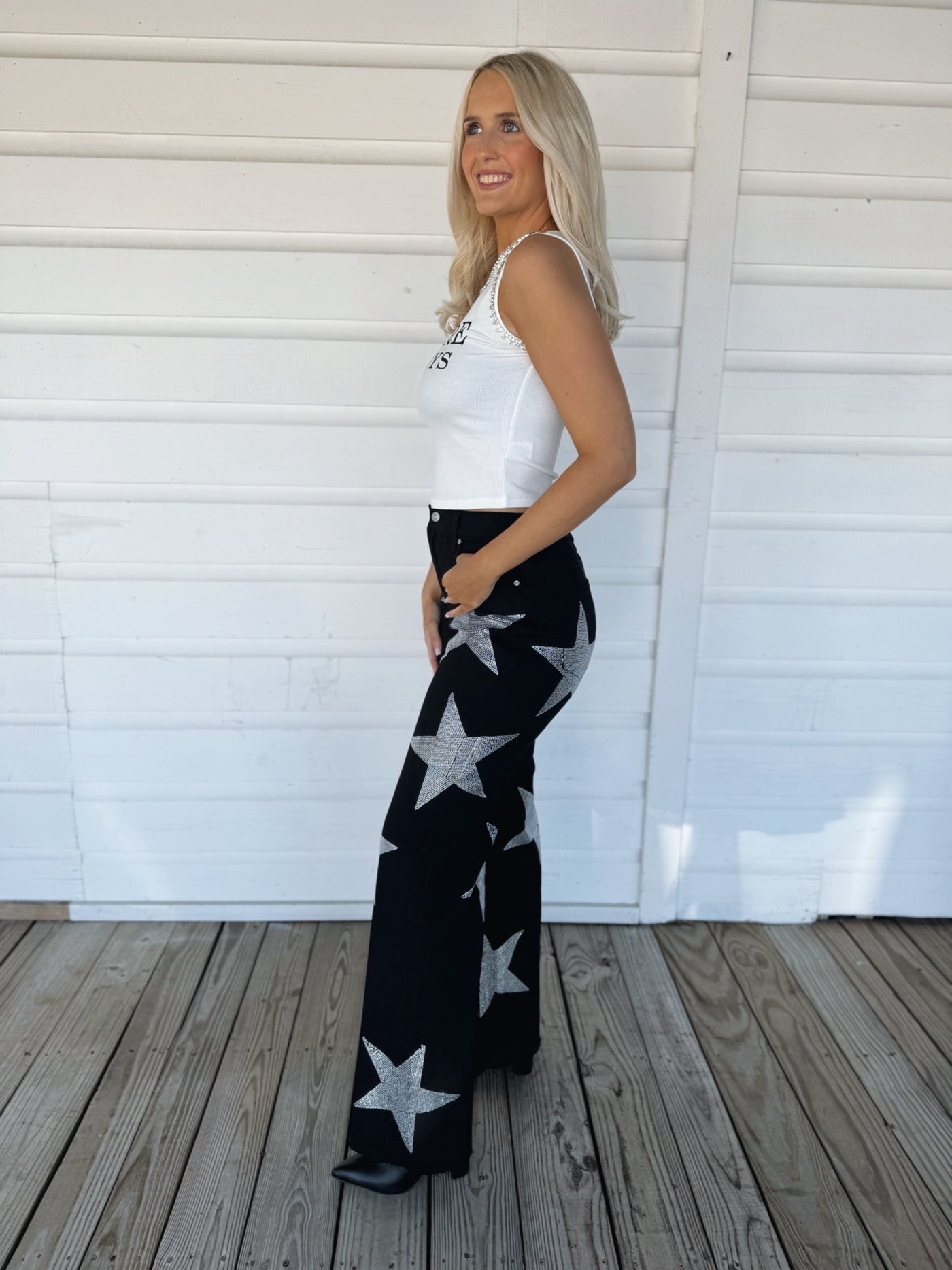 Black Rhinestone Star Jeans