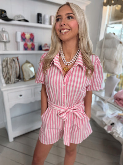 Pink & White Striped Romper