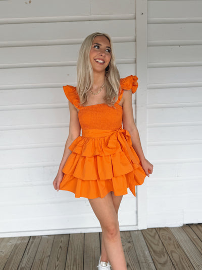 Orange Ruffle Tier Romper