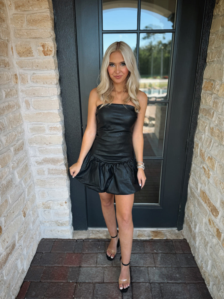 Black Leather Strapless Dress