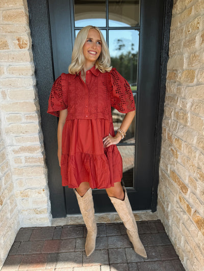 Rust Eyelet Dress