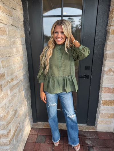 Olive Eyelet Top