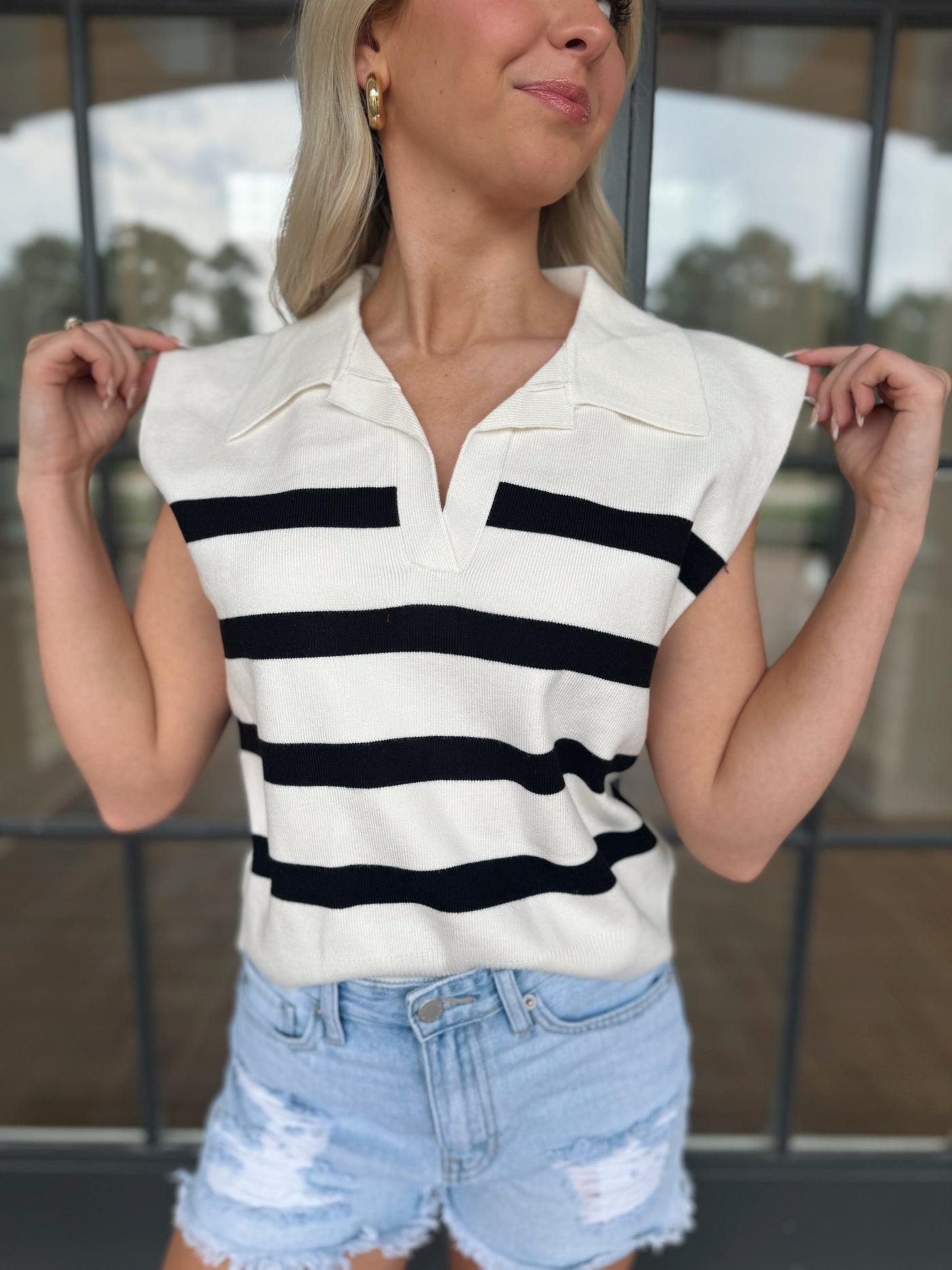 Luca Cropped Striped Polo Top