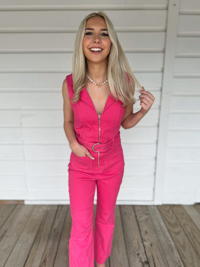 Pink Denim Jumpsuit