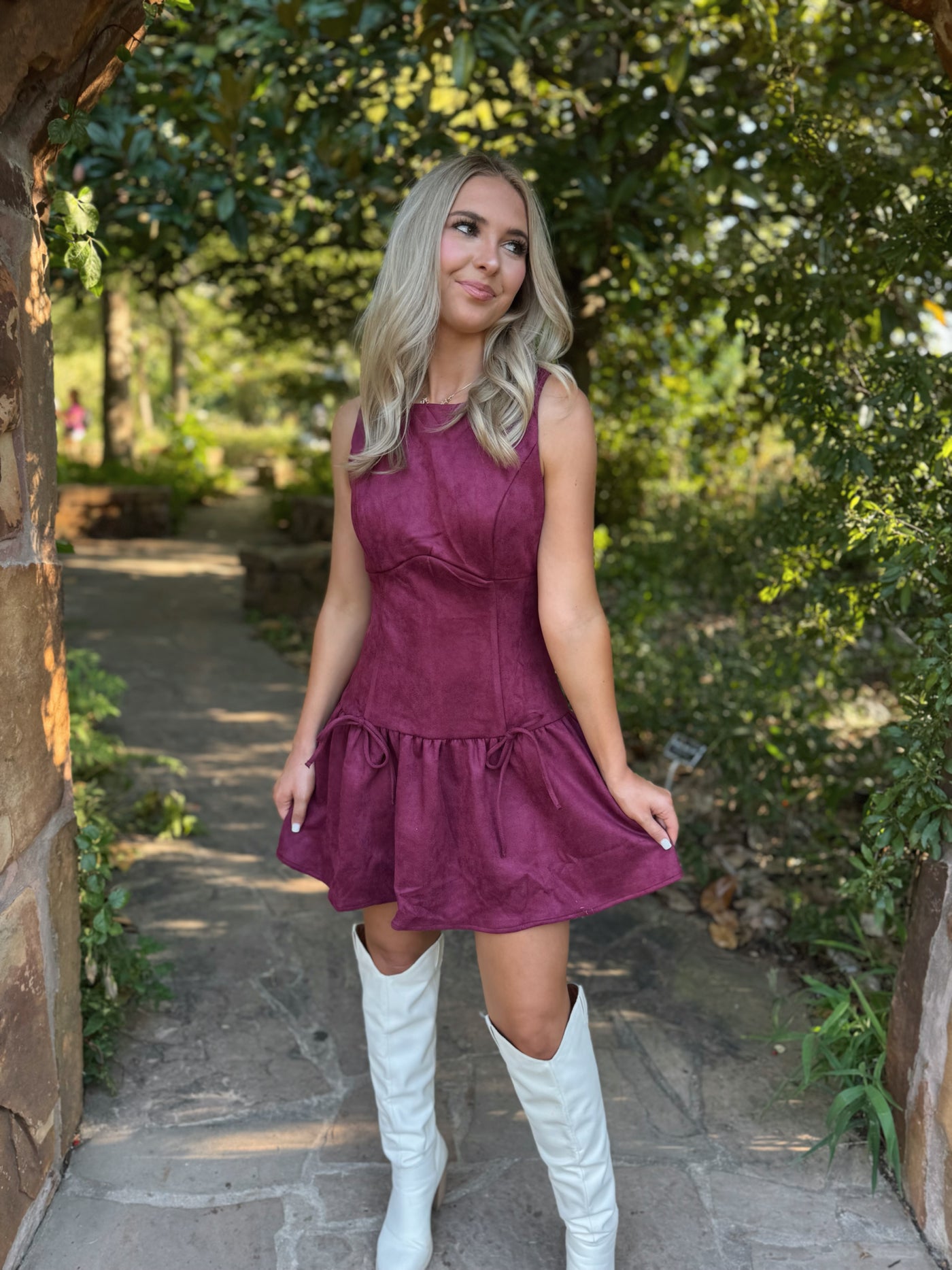 Burgundy Suede Drop Waist Dress