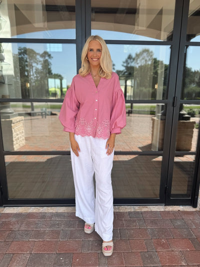 Pink eyelet top
