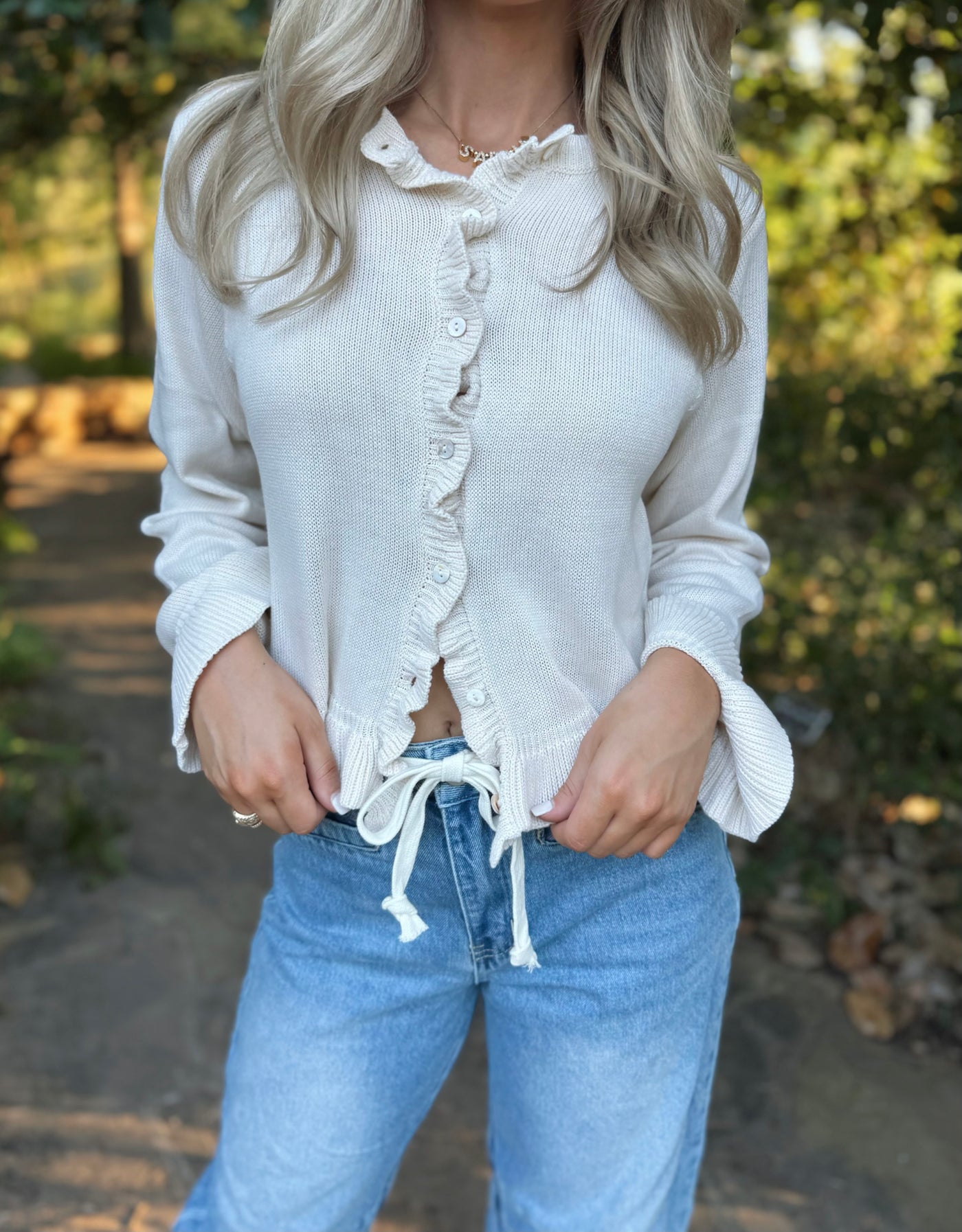 Cream Ruffle Cardigan Sweater