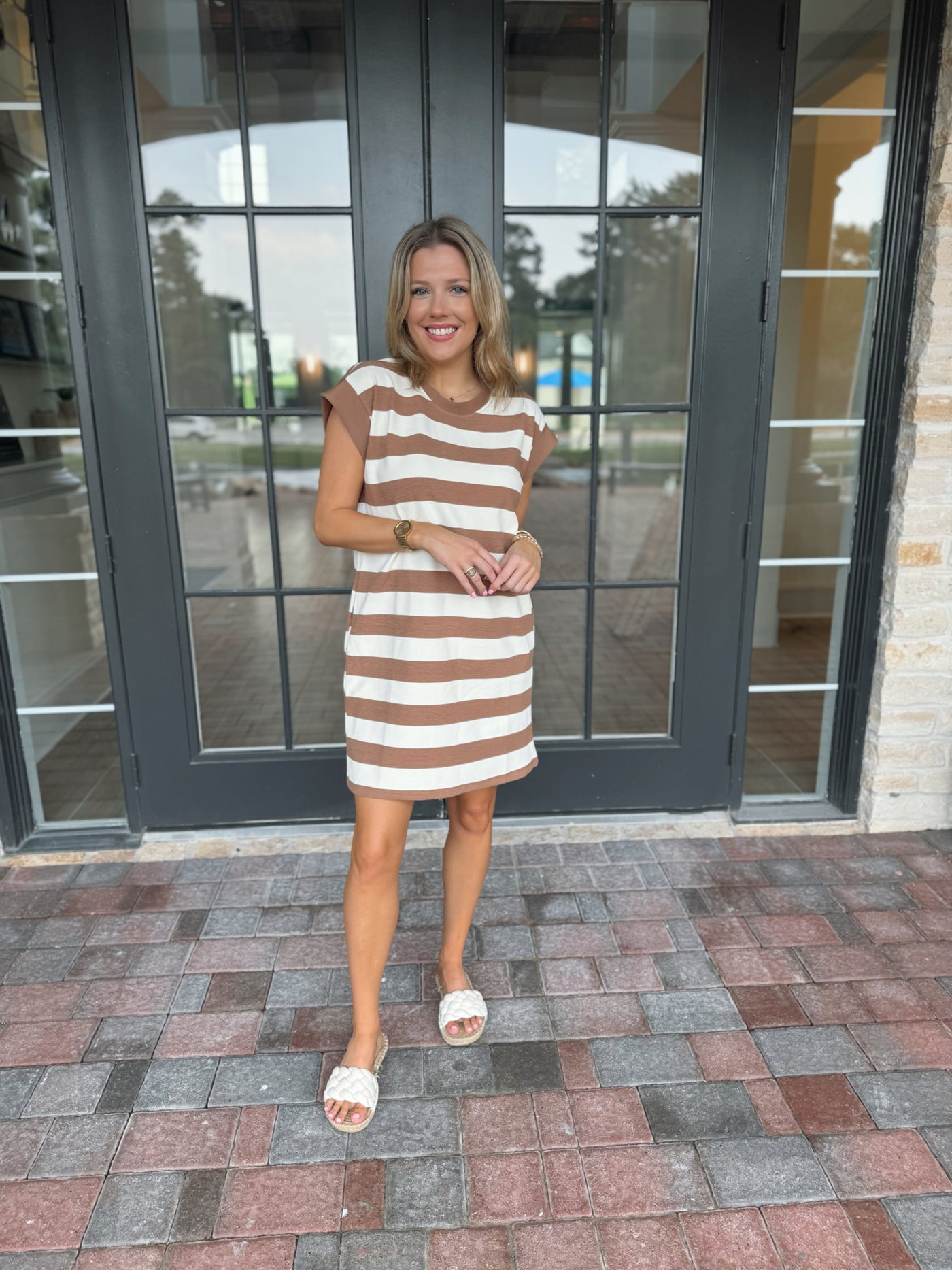 Brown and White Striped dress