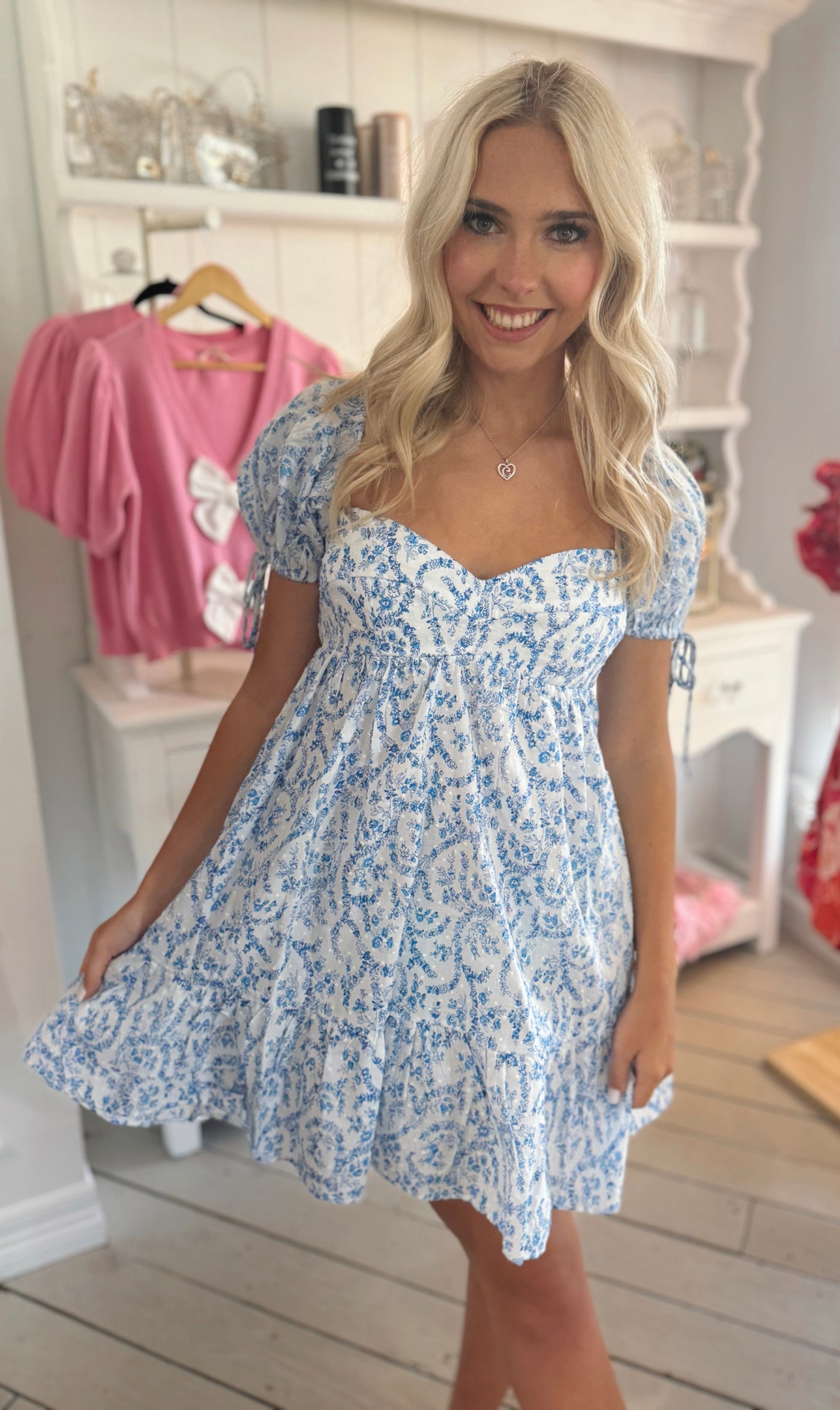 Blue & White Floral Mini Dress