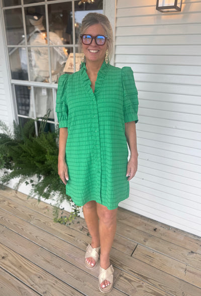 Green Ruffle Collar Dress