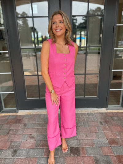 Pink High Waisted Wide Leg Pants