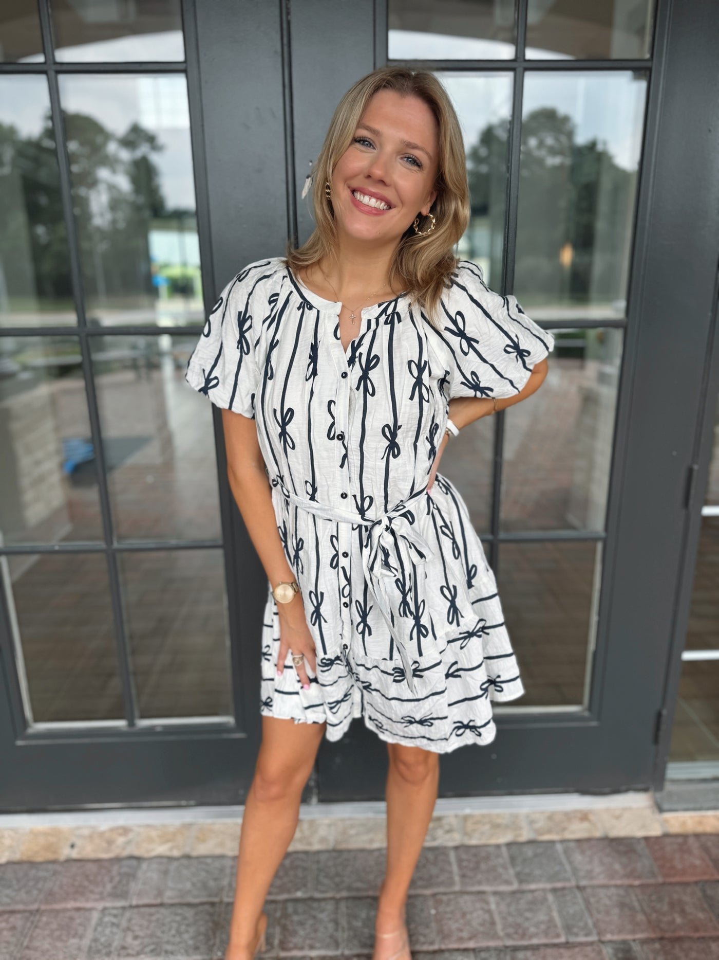 Navy Blue & White Bow Dress