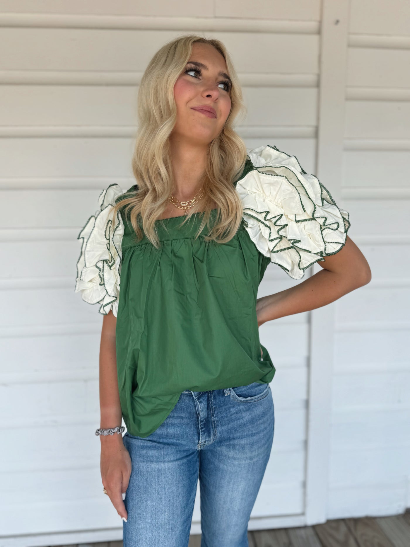 Green Ruffle Sleeve Top