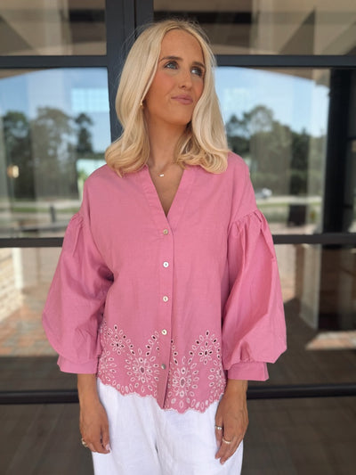 Pink eyelet top